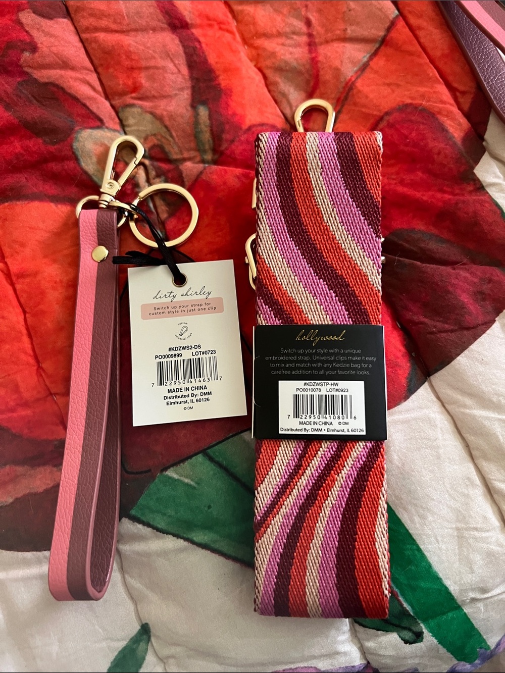 NWT KEDZIE Pink,0rangy Red, Maroon & Tan adjustable Bag Strap and wristlet strap - Picture 2 of 6